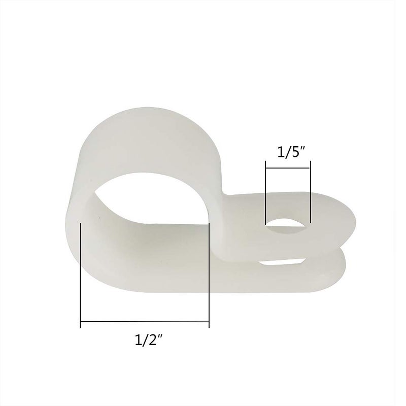 Alamic Cable Clamp R-Type Cable Clip Wire Clamp 1/2â€œ Nylon Screw Mounting Cord Fastener Clips with Screws for Wire Management - 50 Pcs Cable Clamps + 50 Pcs Screws, White - Image 2